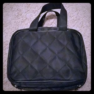 3 Piece black/pink quilted travel makeup bag set